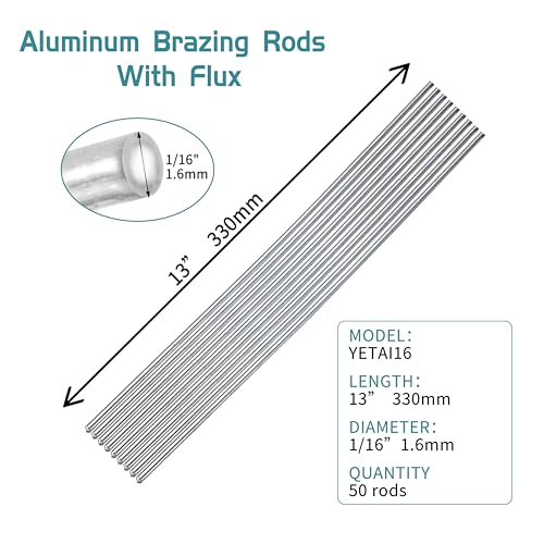 50 rods Aluminum Brazing Rod 1/16 For Propane Torch, Flux Core Aluminum Brazing Rods NO NEED Flux, Aluminum Repair Simple Solution (13" Length) - color: Aluminum 50 Rods, size: 1/16“ Brazing