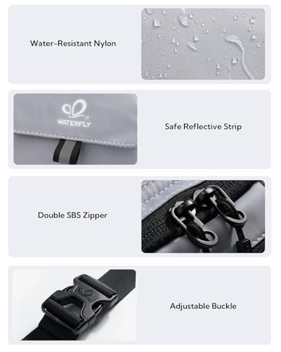 WATERFLY Fanny Pack Waist Bag: 3L Waist Pack with Anti-Theft RFID Blocking, 9 Pockets & Adjustable Belt Water Resistant Hip Pack for Women Men Travel Hiking Running - color: Grey