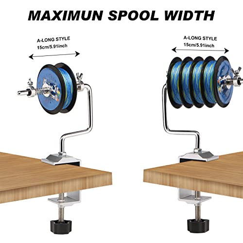 Fishing Portable Table Mount Line Spooler for Fising Spinning and Baitcasting Reels Adding Line，Fishing Line Spool Holder with Calmp and Tensioner -Winder & Spooling Accessories-A