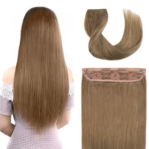 Invisible Wire Hair Extensions Real Human Hair - 18 Inch 80G Golden Brown Transparent Fish Line Clip-Ins Hair Piece, 100% Remy Human Hair Extensions for Women - color: #14 Golden Brown, size: 18 Inch