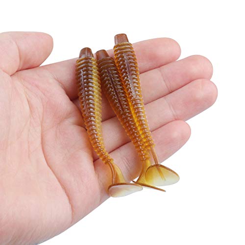 RUNCL Swimbaits Paddle 10/20/30/40PCS, 5/4/3/2 Inchs Paddle Tail, Soft Lure for Trout Crappie Bass, Durable Plastic Bait Swimmer for Saltwater/Freshwater, Fishing Lover's Gift - color: Orange Candy, size: 3in, 30pcs