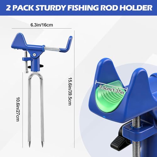 Fishing Rod Holder for Ground, 2/4pcs Fishing Pole Holders for Ground, Bank Fishing Rod Holder with 360° Adjustable Extra Long Drill Stake Rod Stand for Catfish, Beach, Shore and Mud, Men's Gift - color: Blue -4 Pack