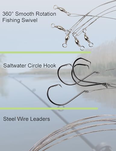 Pre-Rigged Fishing Hooks with Steel Wire Leader, Saltwater 30pcs Catfish Octopus Hooks Rig Anti-Bite Stainless Steel Trace Trout Hooks - color: 2/0, 30 Pcs