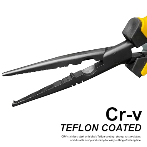 7-inch Fishing Pliers with Rust-resistant Teflon Coating, Fresh/Sea Fishing Tools, Comfortable Grip Fishing Gear for Fishing Trips - style: 7" Split Ring Nose