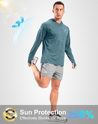 Men's Sun Protection Hoodie Shirts Long Sleeve UPF 50+ Swim Shirts for Men Rash Guard Fishing Shirt Quick Dry - color: Heather Aquamarine, size: Large