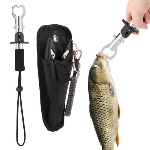 Fishing Gear Set, Fishing Pliers Set, Heavy-Duty 15kg Max Grip, Non-Slip Sponge Handle, 100cm Retractable Lanyard, Includes Fish Gripper, Line Cutter, Carry Bag