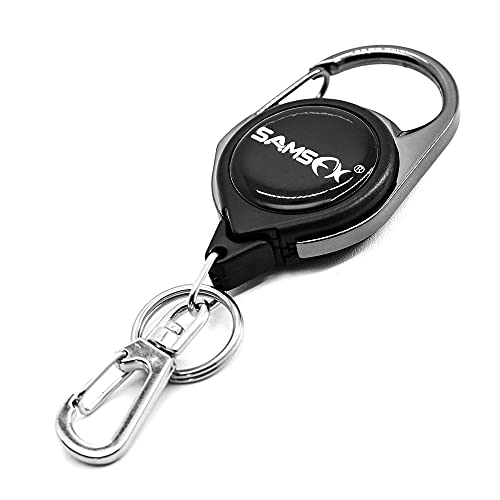 SAMSFX Fly Fishing Zinger Retractor for Anglers Vest Pack Tool Gear Assortment Combo 3pcs in Pack - color: Carabiner Retractors, 24" Nylon Cord, Rotating Clip