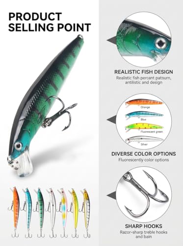 Fishing Lures Kit Set 10 Pack Fishing Lures Hard Baits, 3D Artificial Minnow Crankbait & Swimbait Lure Kit for Freshwater & Saltwater, Bass, Trout, Walleye, Redfish