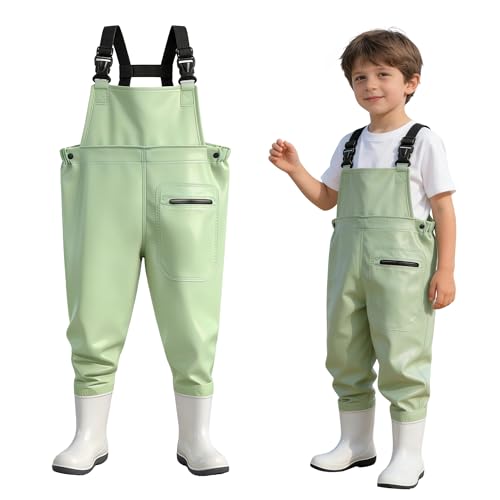 SooGree Kids Chest Wader with Non-Slip Boots,Youth Fishing Hunting Waterproof Waiters, Children Boys Girls Breathable Waders - color: Candy Green, size: Foot length：8.07"；Height：51.18"-55.11"