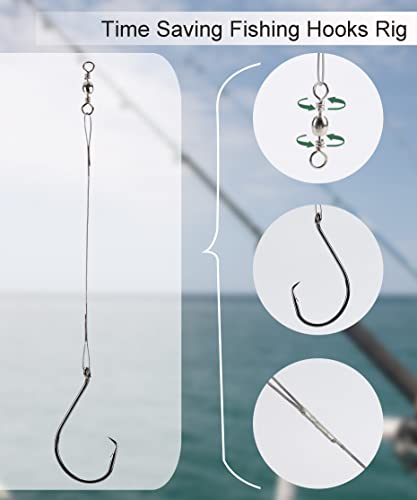 Fishing Circle Hooks Saltwater 50pcs Leader Hook Rigs for Catfish Bass With Offset Hooks - size: 1/0, 50 Pack