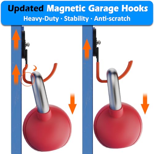 MUTUACTOR Updated Magnetic Hook Heavy Duty,40lbs 2-Pack Super Strong Magnet Garage Hook,Anti-Scratch Large Magnets Hook for Hanging Impact Drivers Trailer Cord Shovel Tool Organizer - style: Updated 3.46in Magnet J Red Hooks 2PCS