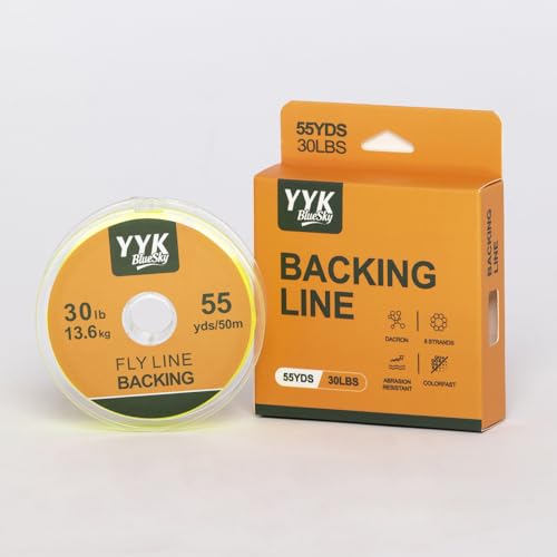 YYKBlueSky 8 Strand Dacron Fly Line Backing, 55 Yards, 20/30 LBS Optional, Abrasion Resistant & Colorfast, 5 Colors Available for Fly Fishing - color: Yellow & Black, size: 30LBS