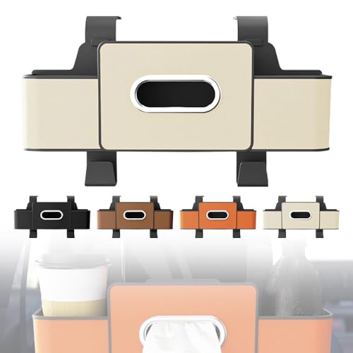 Back Seat Car Organizer, 3-in-1 Backseat Car Organizers and Storage Box with Cup Holder, Tissue Box, Trash Bin & Hooks for Hold Phones, Snacks, Drinks, and Handbags (Beige) - color: Beige
