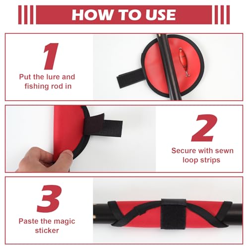Fishing Lure Covers 8 Pack Fishing Lure Wraps Durable Fishing Hook Cover Bait Storage Protectors 6" Lure Shield Guard Protector to Keep Fishermen Safe for Rod (Red) - color: Red