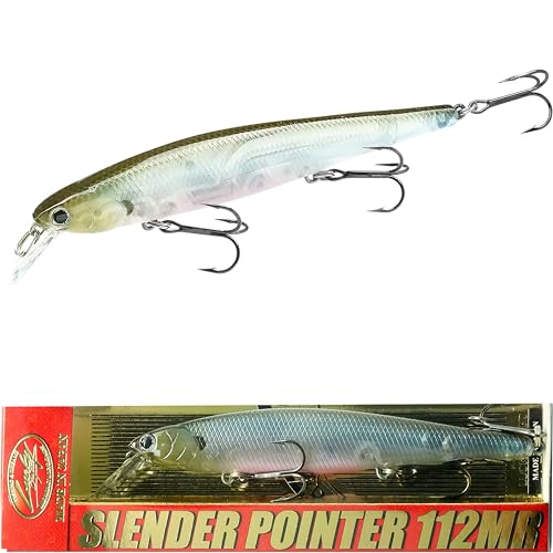 LUCKY CRAFT Slender Pointer 112 MR Fishing Lure, 4.5" Suspending Jerkbait, 4-5 ft Depth, Long Casting, Freshwater Trout and Bass Lures, Bass Fishing Gear and Tournament Hard Bait - color: 583 Ghost Minnow Sakura