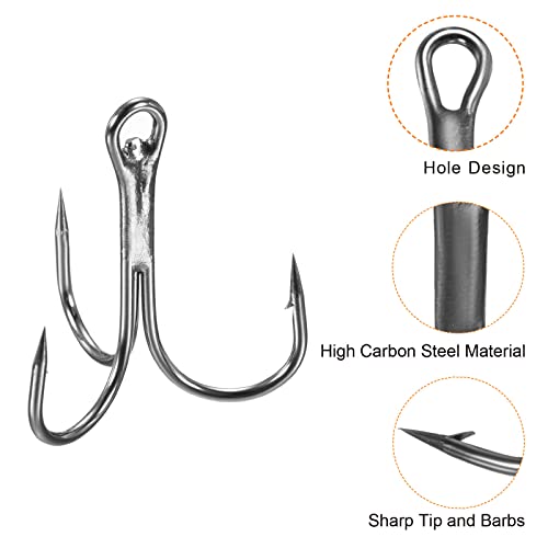 PATIKIL Treble Fish Hooks, Carbon Steel Sharp Round Bend Hook Triple Barbed Hook for Freshwater Saltwater - color: Black, size: 32mm/1.26"
