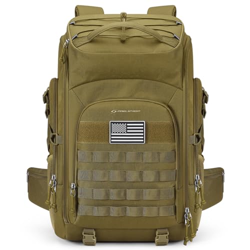 Maelstrom Tactical Backpack for Men, Water Resistant 40L Military Bag | Molle System, 900d Polyester, Laptop Pocket, Load Compression, Tripod Straps, For Hunting, Travel, Hiking,Gym, Camping - color: B.khaki