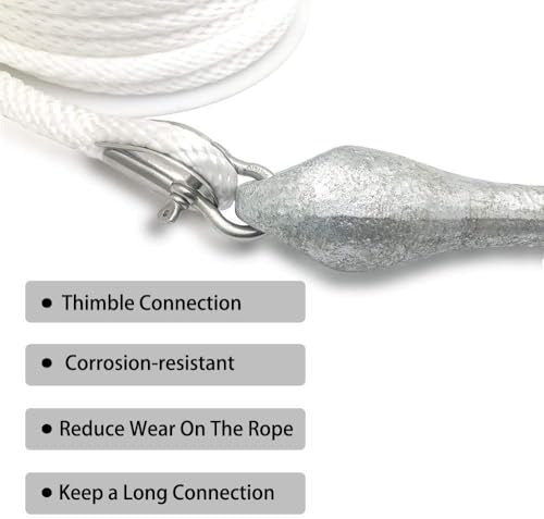 Young Marine Premium Solid Braid MFP Anchor Line Braided Anchor Rope/Line with Thimble - size: 3/8" x 150'