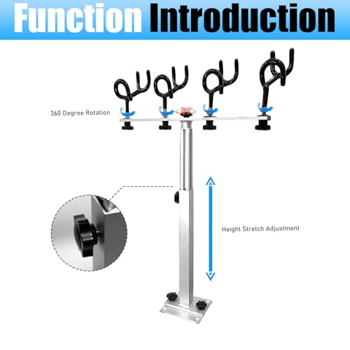 Fishing Rod Holder for Boat,Marine Fishing Pole Rack with The Function of Holding Four Fishing rods and 360 Degree Rotation & Adjustable Height,Includes mounting Plate. - color: Silver