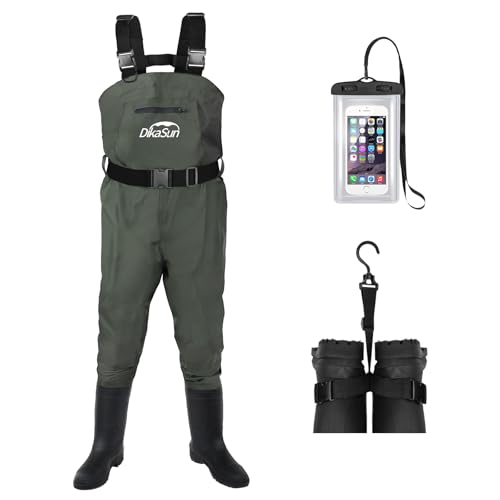 Fishing Waders for Men & Women, Waterproof 2-Ply Nylon/PVC Chest Wader with Boots for Outdoor Sizes 4-13 Bootfoot - color: Green, size: US-M4/W6