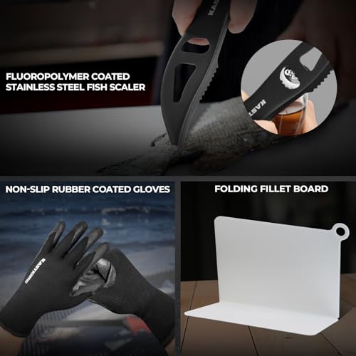 KastKing Intimidator Fillet Knife Set – G4116 German Stainless-Steel Blades, Non-Slip Handle, Includes Folding Fillet Board, Fish Scaler, Rubber-Coated Gloves, Honing Rod, and Durable Storage Bag, Fishing Gear and Gifts for Men - color: Fish Cleaning Kit