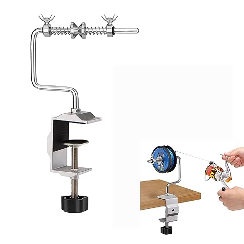 Fishing Portable Table Mount Line Spooler for Fising Spinning and Baitcasting Reels Adding Line，Fishing Line Spool Holder with Calmp and Tensioner -Winder & Spooling Accessories-A