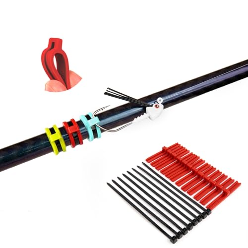 Universal Fishing Hook Keeper - Silicone Secure Holder for All Rods (Ultra Light to Sea), 12-Pack with Nylon Zip Ties - style: Red