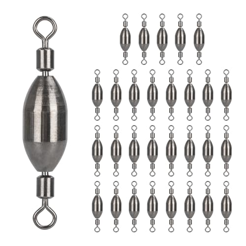 THKFISH Brass Fishing Sinker Swivel, 5 Size Trolling Sinkers Swivel Weights Quick Set Up Lead Fishing Sinker with Inner Swivel Rolling for Fishing Saltwater Freshwater,1/32-1/2 OZ - size: 1/32OZ-30PCS