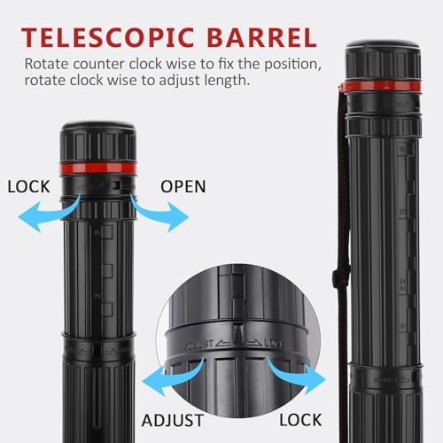 DEWEL Post Tube Expands from 30”to 51”, Waterproof Blueprint Holder Telescoping Art Tube, Large Plastic Black Fishing Rods Case Storage Tube, Light Resistant Drawing Tube with Strap (XL Size) - color: Black (Striped), size: X-Large