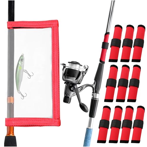 10 Pack Fishing Lure Covers,1 Pack Clear Fishing Bait Wraps,Lure Shield Fishing Lure Cover,Lure Wraps for Fishing Rod Fishing Hook Bait Covers - color: Red