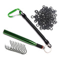 Reaction Tackle Wacky Rig Tool and O-Rings for Soft Plastic Worms, Bass Fishing Wacky Rig and Neko Rig Stick Bait Setup for Largemouth and Smallmouth - color: Green Tool plus 125 O-rings +10 hooks