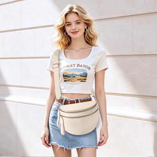 Checkered Nylon Crossbody Bag Bum Bag for Women Mom Large Checkered Fanny Packs with Adjustable Strap - color: Beige