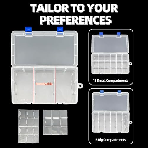 DUOFIRE Plastic Organizer Container Storage Box Adjustable Divider Removable Grid Compartment for Jewelry Beads Earring Tool Fishing Hook Small Accessories(18 grids, White X 3) - color: White, size: 18Grid-3pcs