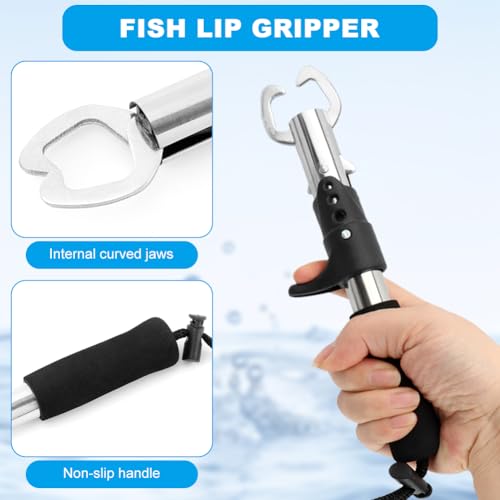 Stainless Steel Fishing Pliers and Fish Gripper Set with Sheath & Lanyard - Multifunctional Fishing Tool Kit for Saltwater Freshwater, Hook Remover, Line Cutter, Crimping - color: Blue