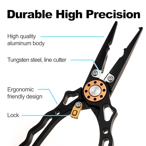 7.5 Inch Fishing Pliers and Gripper, Cuts Braided and Fluorocarbon Lines, Hook Remover, Split Ring Multifunctional Fishing Pliers for Ocean Fishing, Fly Fishing, Ice Fishing Tool, Gift for Fishermen