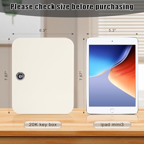 KYODOLED Key Box Wall Mount, Key Lock, 20 Hooks, Beige | 20 Key Rings & Tags, Durable Steel, Key Storage for Home, Office & Property Managers, Indoor Use, 3.14"D x 6.3"W x 7.87"H - color: Beige With Key Lock