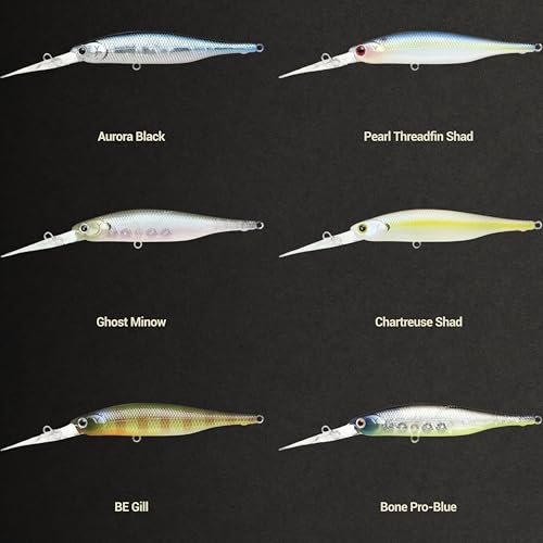 LUCKY CRAFT Lightning Staysee 90SP Freshwater Fishing Lures, Suspending Jerkbait with Long Bill, Fishing Gear for Bass, Smallmouth, Walleye, Pike, Tackle Box Accessories - color: 371 Bone Pro-Blue