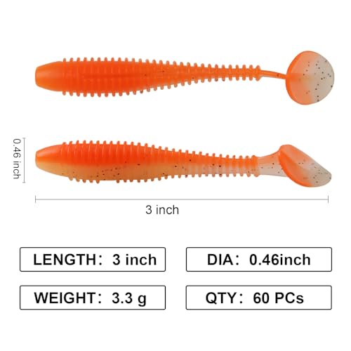 Paddle Tail Swimbaits, 2.5 inch/3inch Soft Lures Fishing Trout Crappie Bass for Freshwater and Saltwater 75PCS/60PCS - color: Orange, size: 2.5 inch, 75 PCs