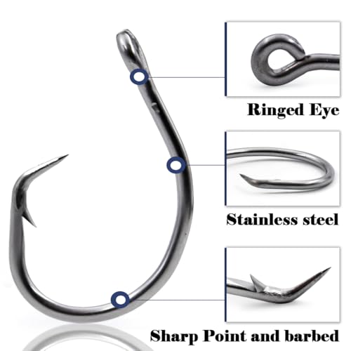 FishTrip 25pcs Circle Hooks Saltwater, in-Line 5X Strong Fishing Hooks for Saltwater & Freshwater, Live Bait Non-Offset Wide Gap Fish Hook for Catfish, Striped, Bass, Salmon, Mackerel, Tuna - size: 28/0_1pcs