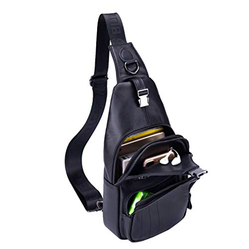 Hebetag Leather Sling Bag Crossbody Backpack for Men Women Outdoor Travel Shoulder Chest Pouch Casual Hiking Pack - color: #04black