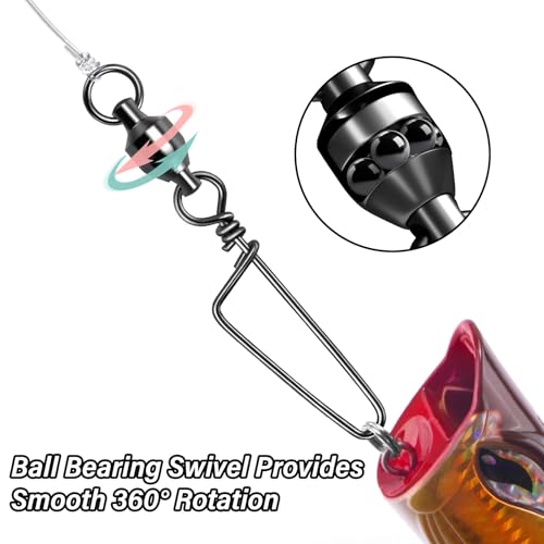 Alwonder Fishing Snap Swivels, High Strength Ball Bearing Swivel with Stainless Steel Coastlock Snap 26-503LB, Black Nickel Coating Corrosion Resistance Freshwater Saltwater - size: #2-49LB-30pcs-Extra Inventory