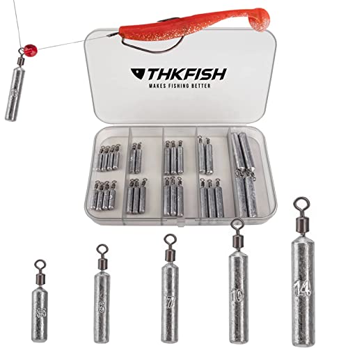 THKFISH Fishing Weights Sinkers Set, 28PCS Fishing Sinker Drop Shot Weights Kit,Drop Shot Rig Wacky Hooks for Saltwater Freshwater Bass Fishing - size: E-28pcs-Slender Shape