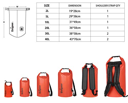 Unigear Dry Bag Waterproof, 2L/5L/10L/20L/30L/40L Floating and Lightweight Bags for Kayaking, Boating, Fishing, Swimming and Camping with Waterproof Phone Case - color: Orange, size: 10L