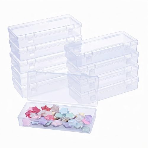 LJY 10 Pieces Rectangular Empty Mini Clear Plastic Organizer Storage Box Containers with Hinged Lids (6.1 x 2.6 x 1.2 inch, Transparent) - color: Transparent, size: 6.1 x 2.6 x 1.2 inch