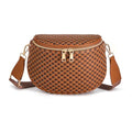 Woven Vegan leather Crossbody Bags For Women, Checkered Fashion PU Bum Bag Waist Pack, Travel Sling Purse with Adjustable Strap（Brown and Caramel) - color: Brown and Caramel