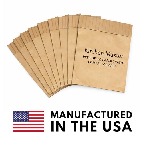 Kitchen Master Super Strong Compactor Bags (48 Pack) | Precuffed, Garbage Compactor Bags, Hardware for Kitchens, Paper Trash Bag, Kitchen Essential, Paper & Plastic Lined - size: 1 Count (Pack of 48)