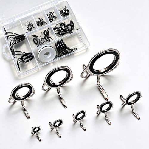 Fishing Rod Repair Kit with Rod Wrapping Machine Complete Size Pole Guides | 8 Sizes Casting＆Spinning Rod Eyes Ceramic Rings Stainless Steel Rod Eyelet Replacement for Rod Building DIY - color: Gunmetal Casting guide