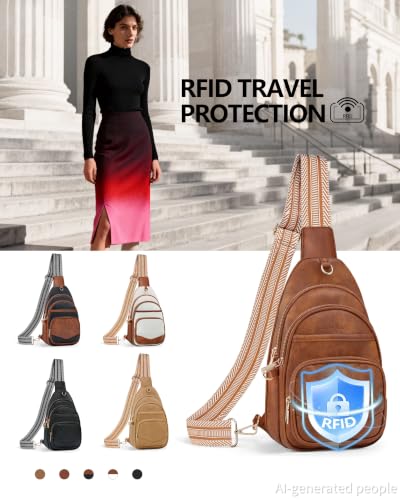 Anti Theft Crossbody Bags for Women RFID Leather Sling Purses,Crossbody Bags Travel Leather Fanny Pack for Women - color: Brown