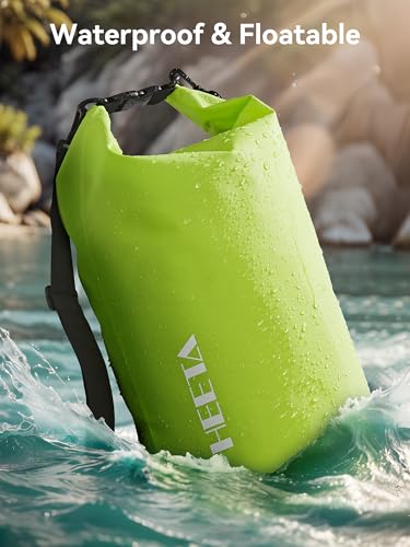 HEETA Waterproof Dry Bag for Women Men, 5L/10L/20L/30L/40L Roll Top Lightweight Dry Storage Bag Backpack with Emergency Whistle for Travel, Kayaking, Boating, Camping, Beach, Cruise Ship Essentials - color: Lemon Green, size: 5L