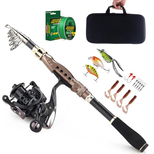 Fishing Rods and Reels Combo Telescopic Fishing Rod with Fishing Carrier Bag Travel Portable Fishing Rod and Reel Combo with Case - size: 6.89 FT